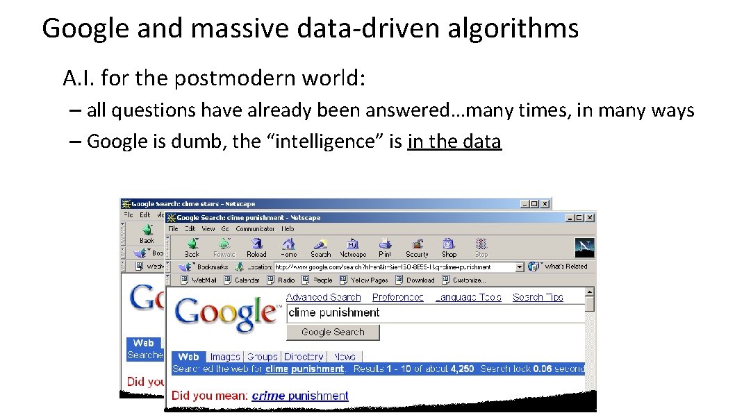 Google and massive data-driven algorithms A. I. for the postmodern world: – all questions