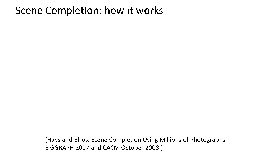 Scene Completion: how it works [Hays and Efros. Scene Completion Using Millions of Photographs.