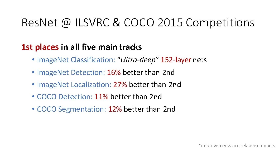 Res. Net @ ILSVRC & COCO 2015 Competitions 1 st places in all five