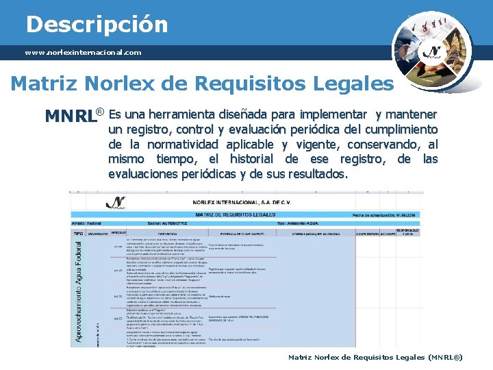 Descripción www. norlexinternacional. com Matriz Norlex de Requisitos Legales MNRL® Es una herramienta diseñada