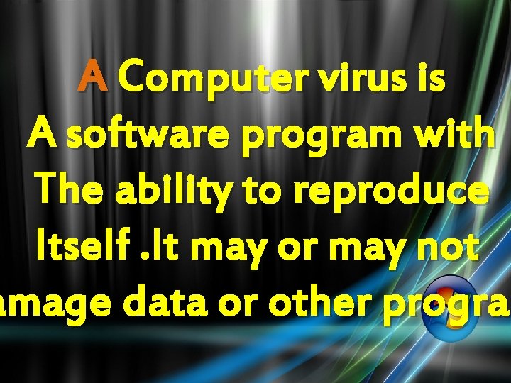 A Computer virus is A software program with The ability to reproduce Itself. It