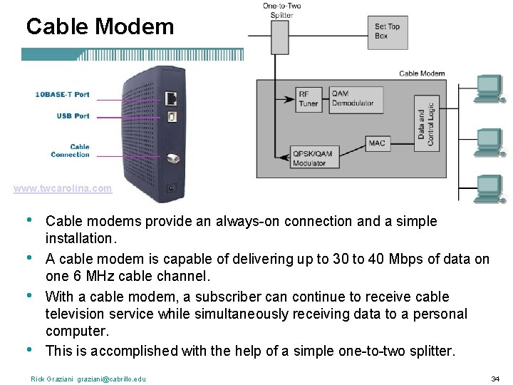 Cable Modem www. twcarolina. com • • Cable modems provide an always-on connection and