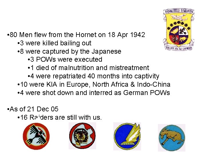  • 80 Men flew from the Hornet on 18 Apr 1942 • 3