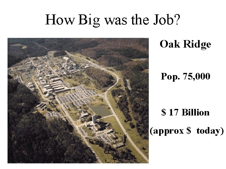 How Big was the Job? Oak Ridge Pop. 75, 000 $ 17 Billion (approx