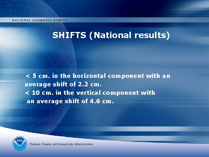 SHIFTS (National results) < 5 cm. in the horizontal component with an average shift