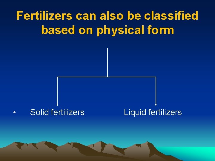 Fertilizers can also be classified based on physical form • Solid fertilizers Liquid fertilizers