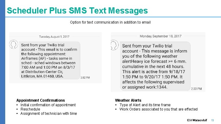 Scheduler Plus SMS Text Messages Option for text communication in addition to email Appointment