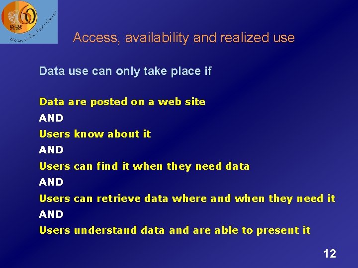 Access, availability and realized use Data use can only take place if Data are