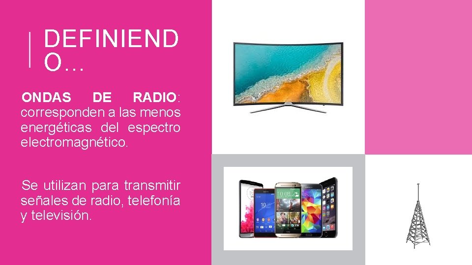 DEFINIEND O… ONDAS DE RADIO: corresponden a las menos energéticas del espectro electromagnético. Se