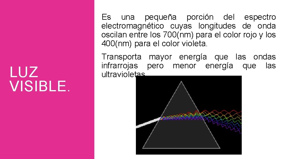 Es una pequeña porción del espectro electromagnético cuyas longitudes de onda oscilan entre los