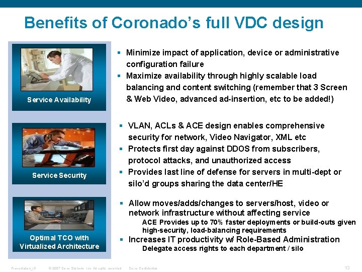 Benefits of Coronado’s full VDC design Service Availability Service Security § Minimize impact of