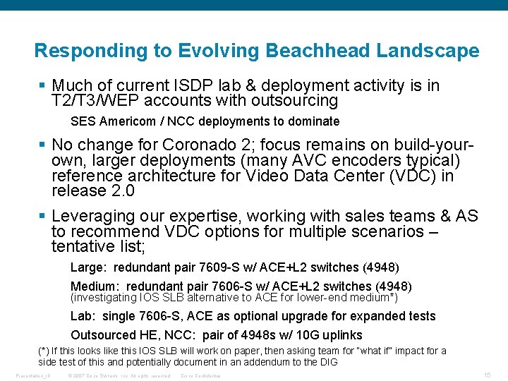 Responding to Evolving Beachhead Landscape § Much of current ISDP lab & deployment activity