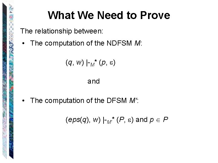What We Need to Prove The relationship between: • The computation of the NDFSM