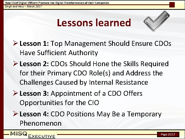 How Chief Digital Officers Promote the Digital Transformation of their Companies Singh and Hess