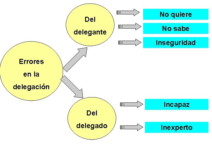 Del delegante No quiere No sabe Inseguridad Errores en la delegación Incapaz Del delegado