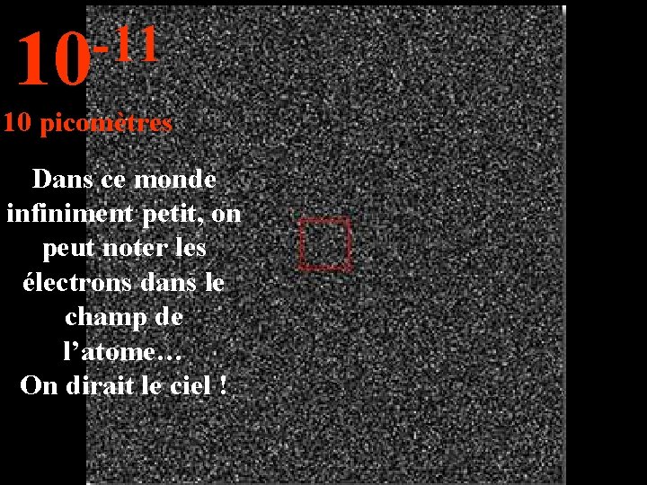 -11 10 10 picomètres Dans ce monde infiniment petit, on peut noter les électrons