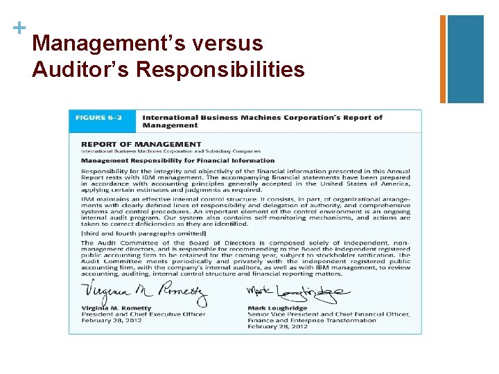 + Management’s versus Auditor’s Responsibilities 