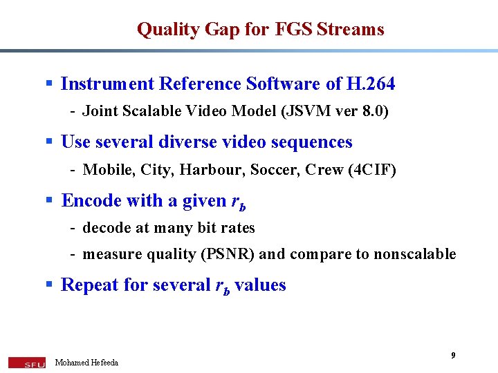 Quality Gap for FGS Streams § Instrument Reference Software of H. 264 - Joint