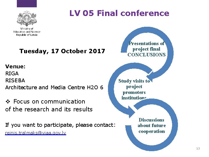 LV 05 Final conference Tuesday, 17 October 2017 Venue: RIGA RISEBA Architecture and Media