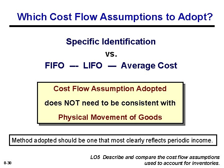 Which Cost Flow Assumptions to Adopt? Specific Identification vs. FIFO --- LIFO --- Average