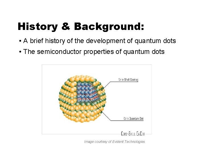 History & Background: • A brief history of the development of quantum dots •