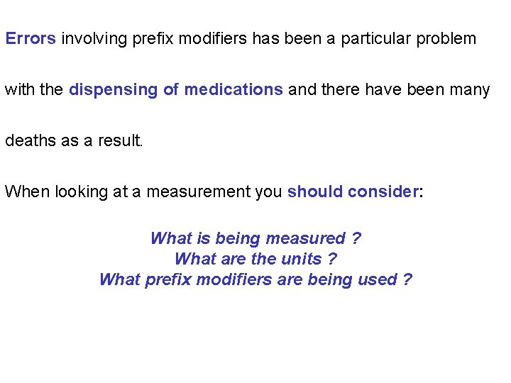 Errors involving prefix modifiers has been a particular problem with the dispensing of medications