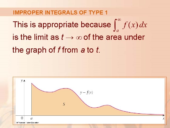 IMPROPER INTEGRALS OF TYPE 1 This is appropriate because is the limit as t