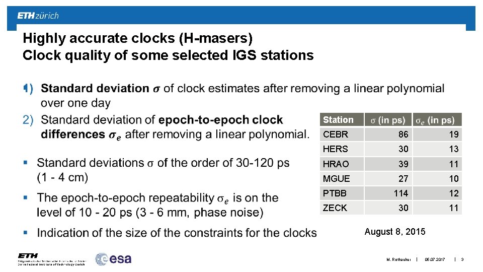 Highly accurate clocks (H-masers) Clock quality of some selected IGS stations § Station CEBR