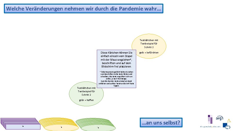 Welche Veränderungen nehmen wir durch die Pandemie wahr… Testkärtchen mit Textbeispiel für Schritt 2