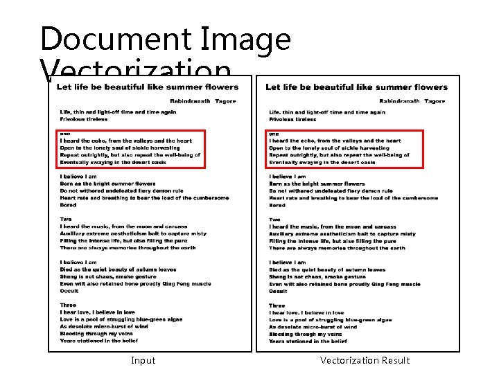 Document Image Vectorization Input Vectorization Result 