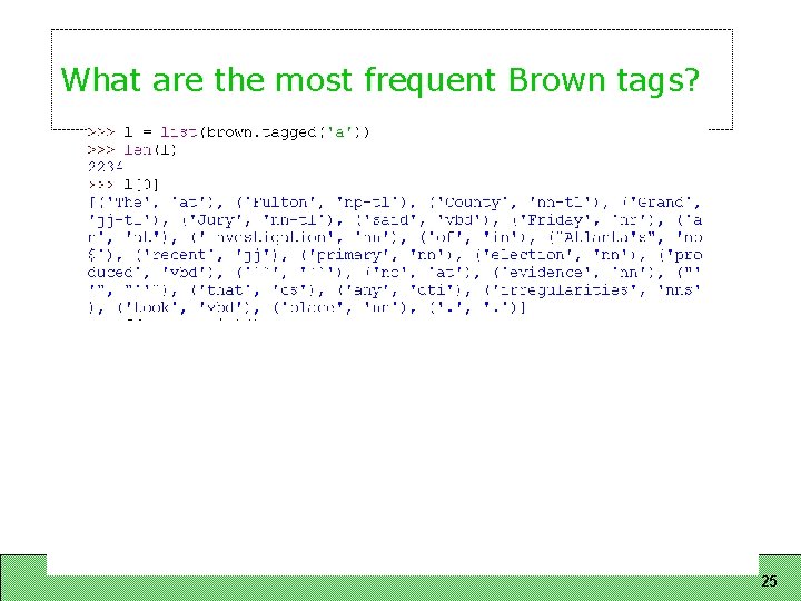 What are the most frequent Brown tags? 25 