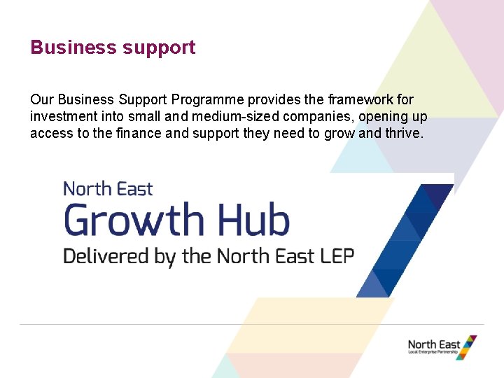 Business support Our Business Support Programme provides the framework for investment into small and