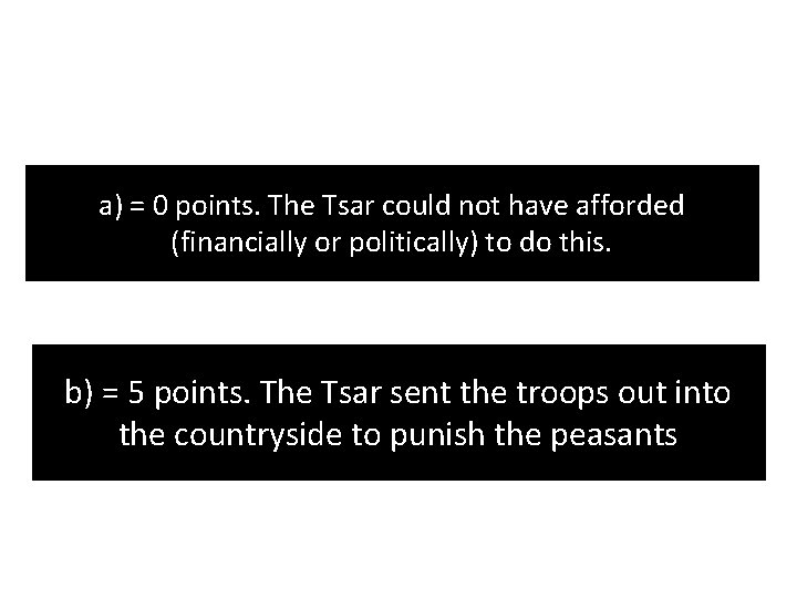 a) = 0 points. The Tsar could not have afforded (financially or politically) to