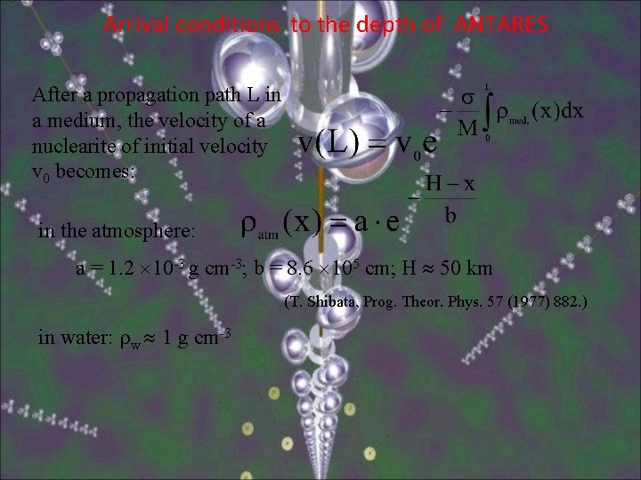 Arrival conditions to the depth of ANTARES After a propagation path L in a