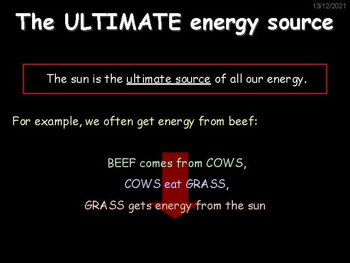 13/12/2021 The ULTIMATE energy source The sun is the ultimate source of all our