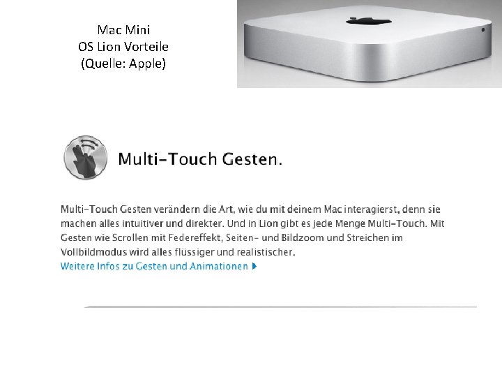 Mac Mini OS Lion Vorteile (Quelle: Apple) 