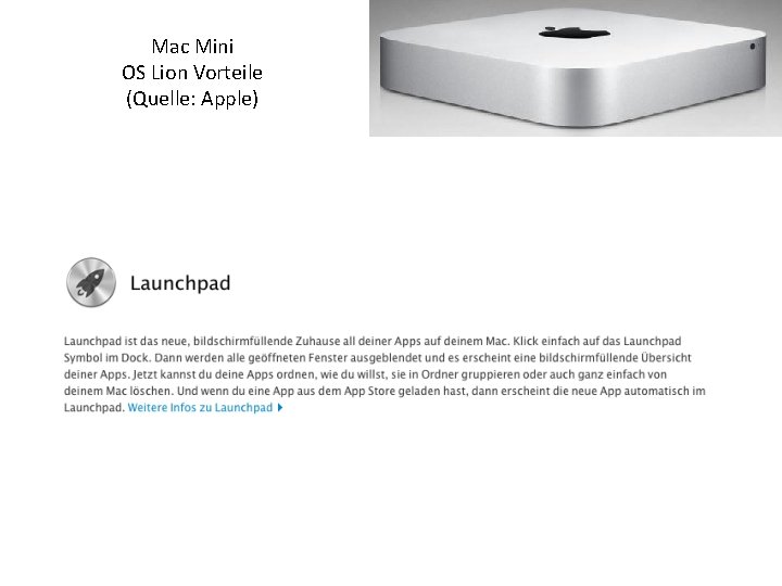 Mac Mini OS Lion Vorteile (Quelle: Apple) 