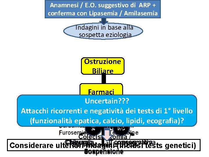 Anamnesi / E. O. suggestivo di ARP + conferma con Lipasemia / Amilasemia Indagini