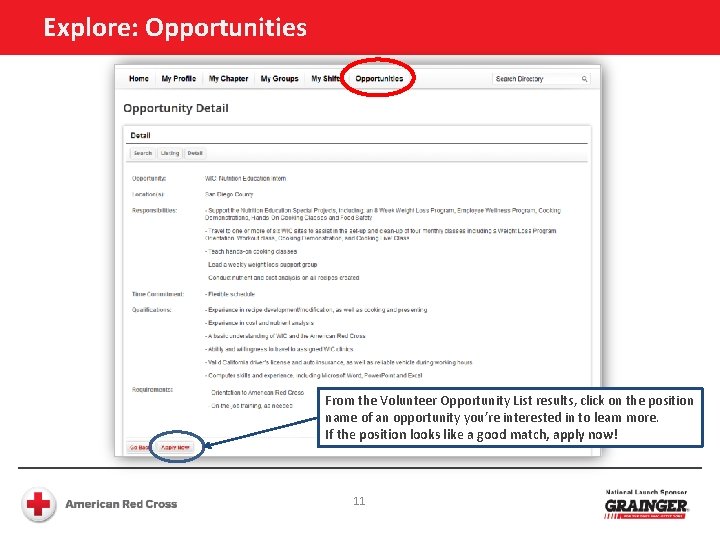 Explore: Opportunities From the Volunteer Opportunity List results, click on the position name of Explore: Opportunities From the Volunteer Opportunity List results, click on the position name of