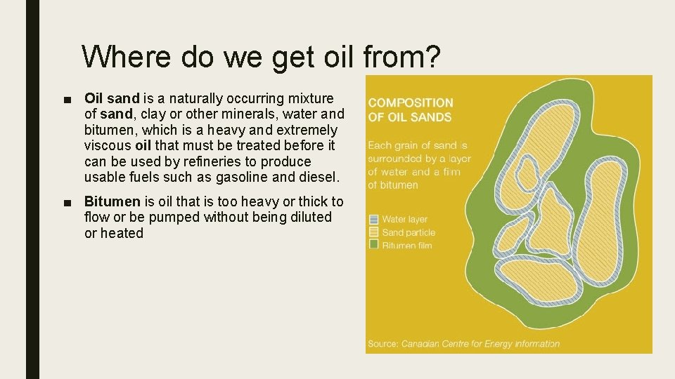 Where do we get oil from? ■ Oil sand is a naturally occurring mixture