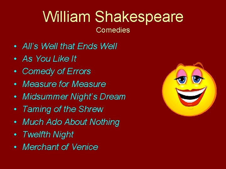 William Shakespeare Comedies • • • All’s Well that Ends Well As You Like