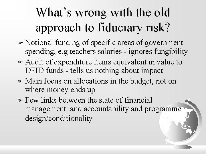 What’s wrong with the old approach to fiduciary risk? Notional funding of specific areas
