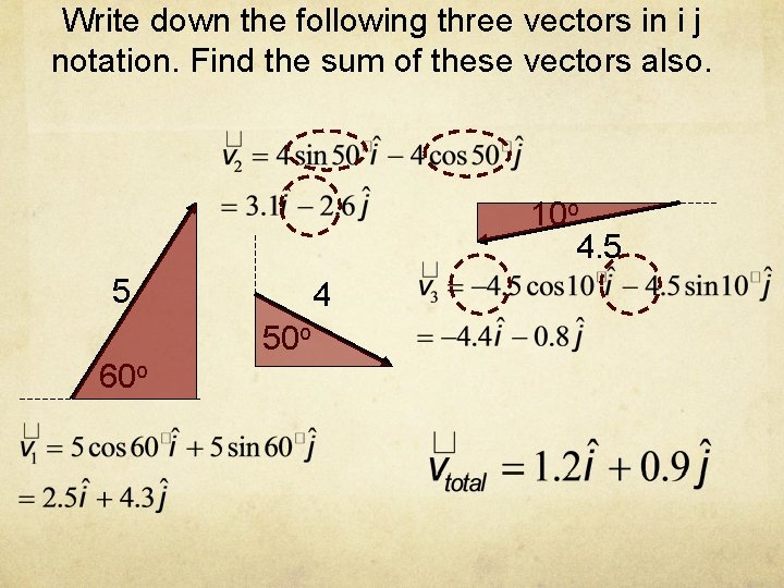 Write down the following three vectors in i j notation. Find the sum of