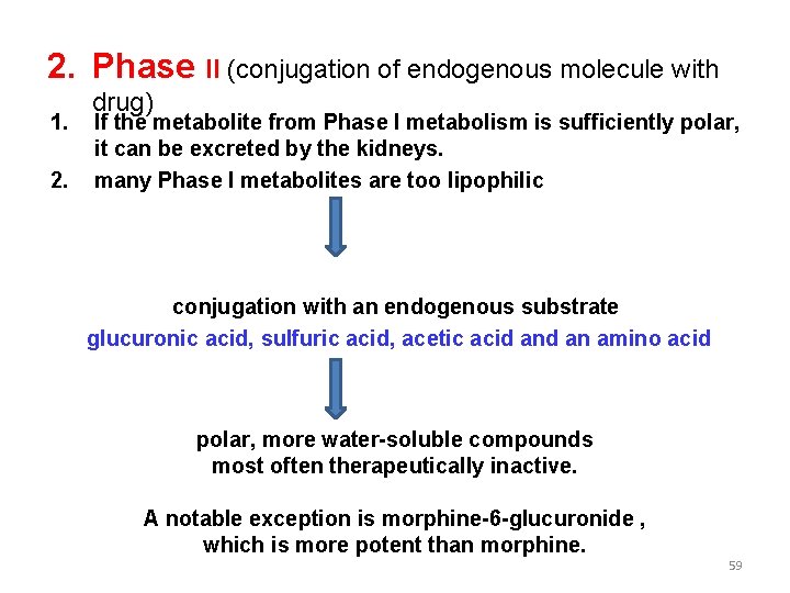 2. Phase II (conjugation of endogenous molecule with 1. 2. drug) If the metabolite