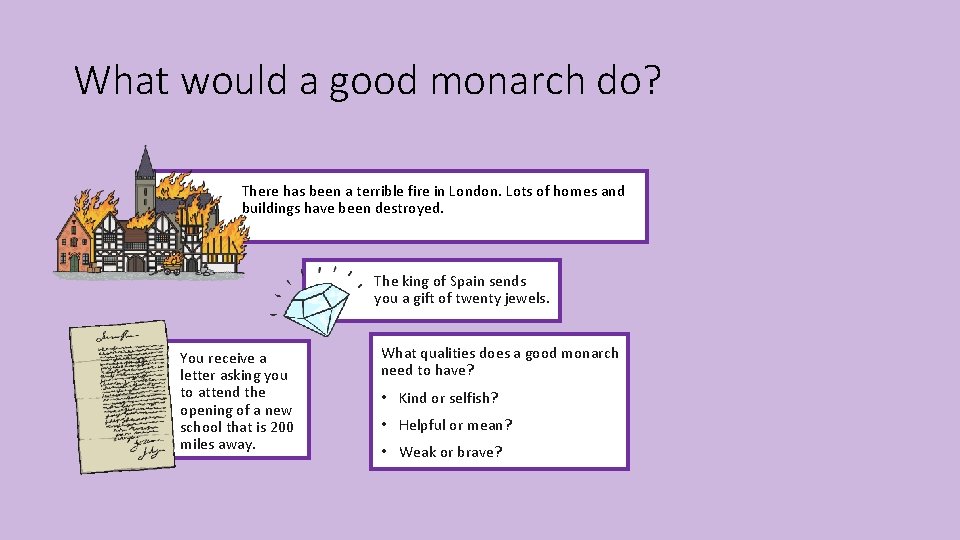 What would a good monarch do? There has been a terrible fire in London.