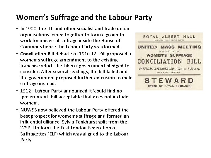 Women’s Suffrage and the Labour Party • In 1900, the ILP and other socialist