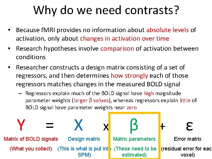 Why do we need contrasts? • Because f. MRI provides no information about absolute