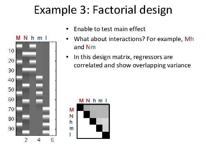 Example 3: Factorial design M N h m l • Enable to test main