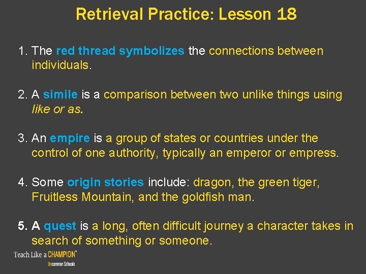 Retrieval Practice: Lesson 18 1. The red thread symbolizes the connections between individuals. 2. Retrieval Practice: Lesson 18 1. The red thread symbolizes the connections between individuals. 2.