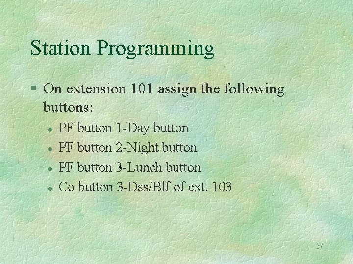Station Programming § On extension 101 assign the following buttons: l l PF button